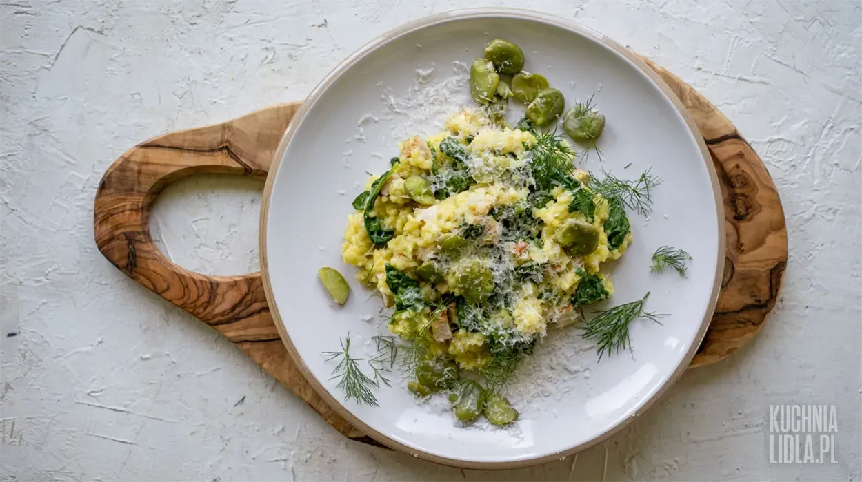 Risotto z bobem i wędzonym kurczakiem