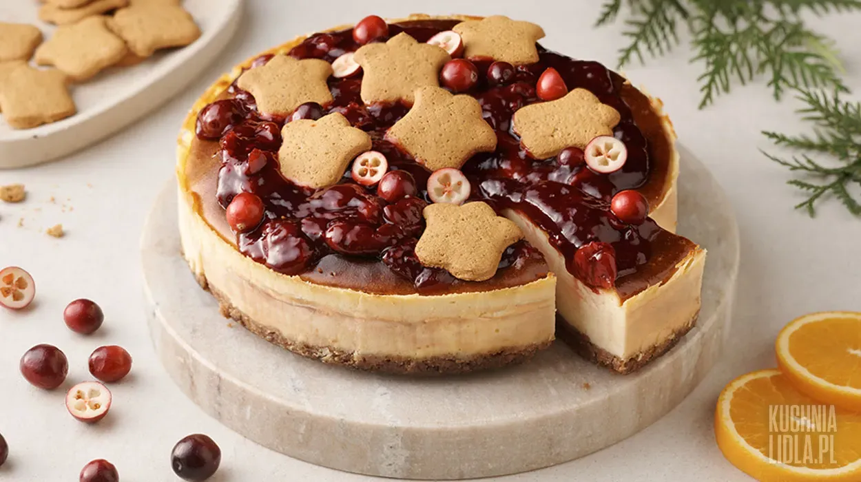 Sernik z wiaderka na ciasteczkowym spodzie z konfiturą żurawinową