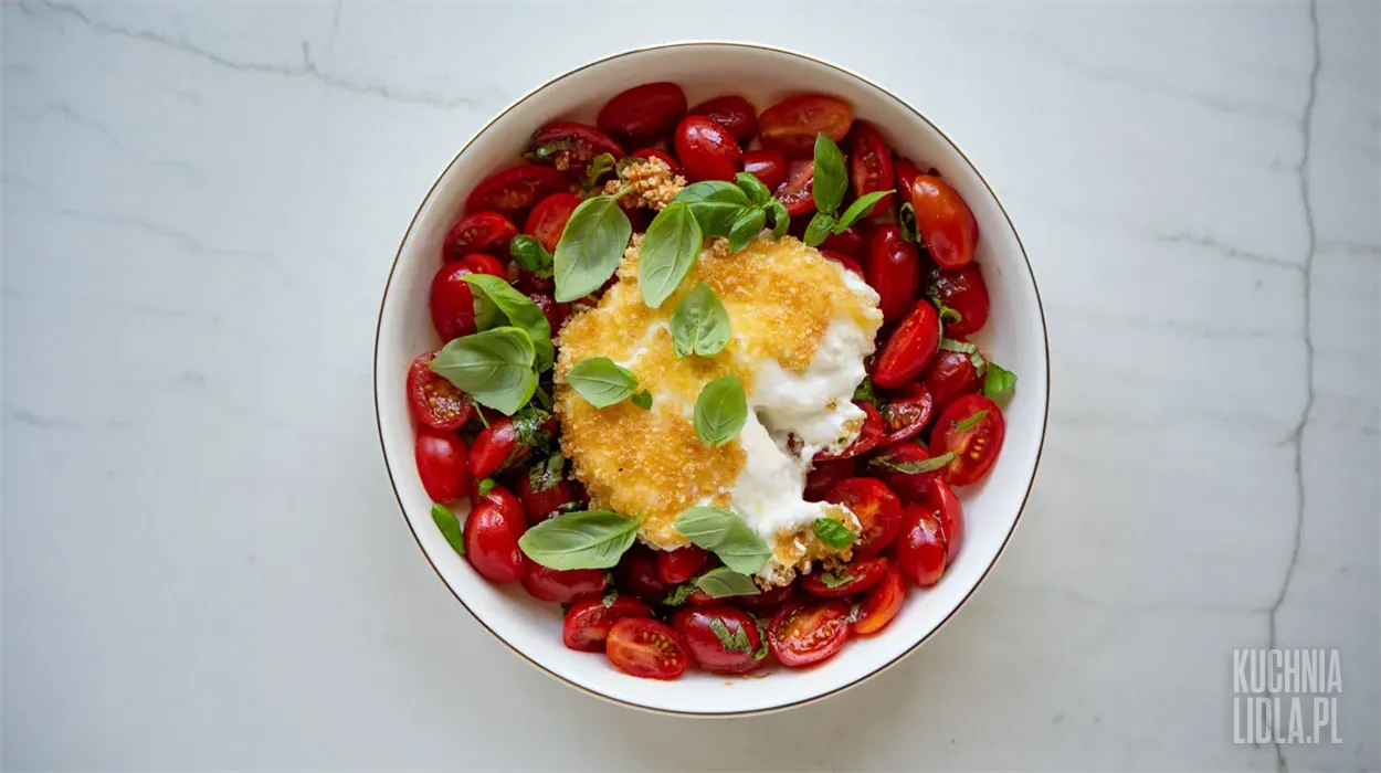 Smażona burrata z macerowanymi pomidorkami