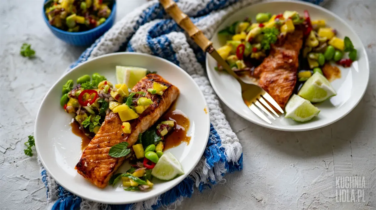 Łosoś teriyaki z salsą z mango