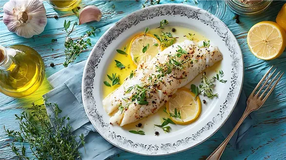 Pieczony filet z halibuta