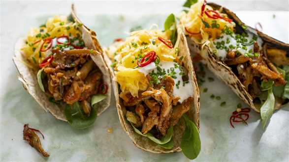 Wegańskie tacos z szarpanymi boczniakami i surówką